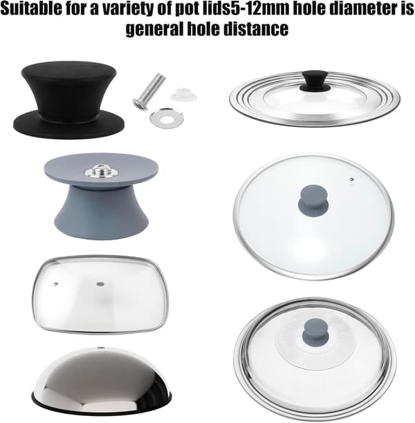 Pack Pot Lid Handles - Replacement Knobs - Silicone Lid for Glass Lids with Holes
