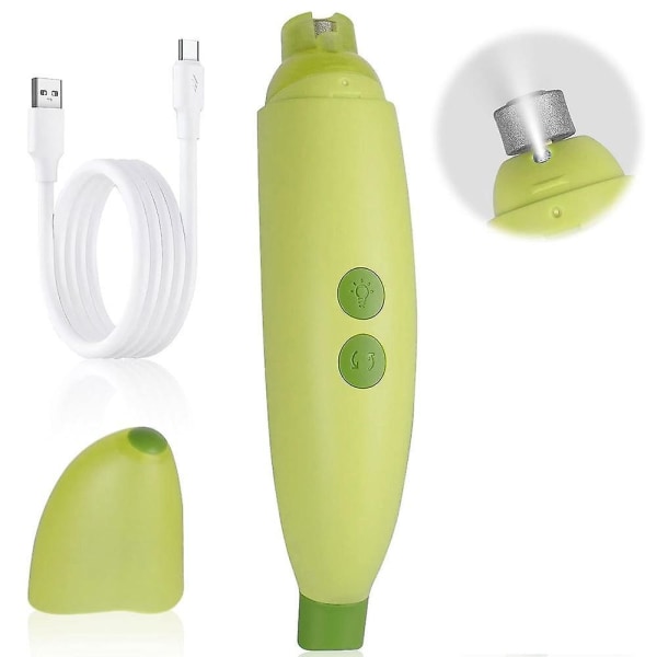 Tyst och kraftfull elektrisk nagelkvarn för husdjur med LED-lampor - grön