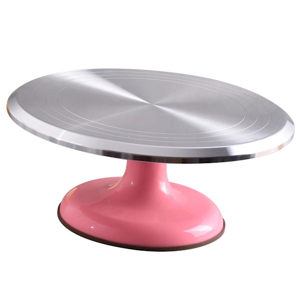 10 tommers roterende kakedekorasjonsstativ Profesjonell aluminiumslegering kake dreieskive for hjemmekakedesign Tilbehør Rosa