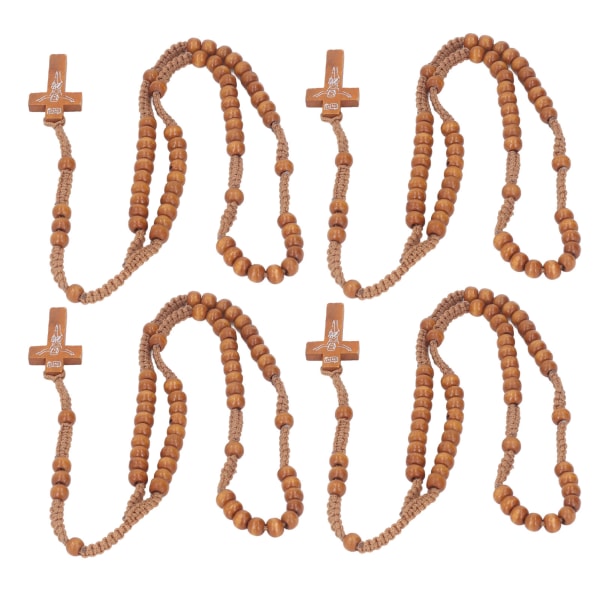 10 st trä Rosenkrans Jesus Imprint Katolsk Unisex stil Naturlig träpärla Kors Rosenkrans Halsband Smycken för män Kvinnor Ljusbrun
