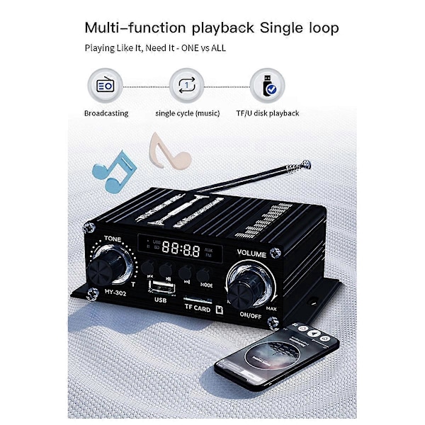 Digital Bluetooth Forstærker 12V Hjemmebil 2 Kanal HIFI Lydhøjtaler