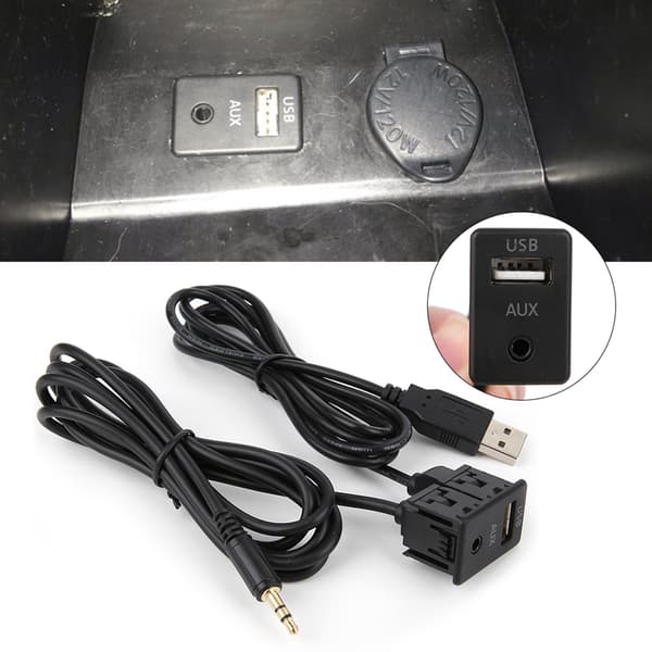 3,5 mm AUX forlængerkabeladapter planmonteret USB-port hovedtelefonstik panelmontering til bilbåd