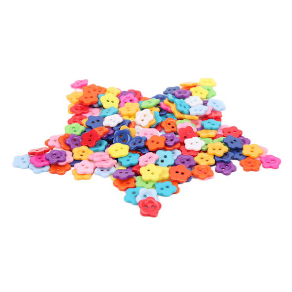 200 stk. blandede farver harpiksknap 15mm blommeblomst 2 huller plastik børnesweater skjorte spænde