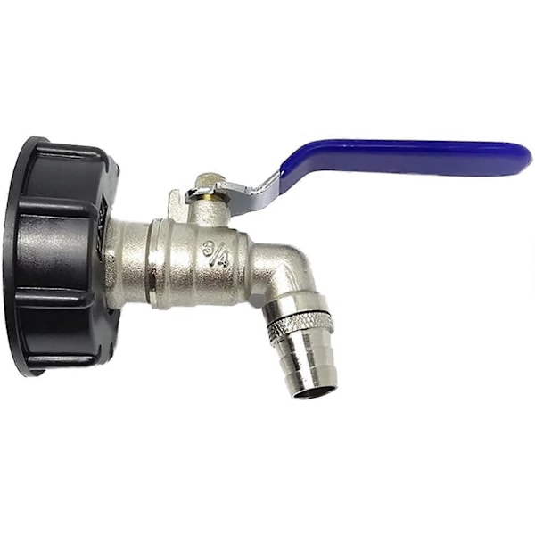 1000L Tankran, Kran för IBC Regnvattenuppsamlare Tankadapter Kran, Mässingskran Tillverkad av PP Grovgänga 60 mm (Blå 3/4\")