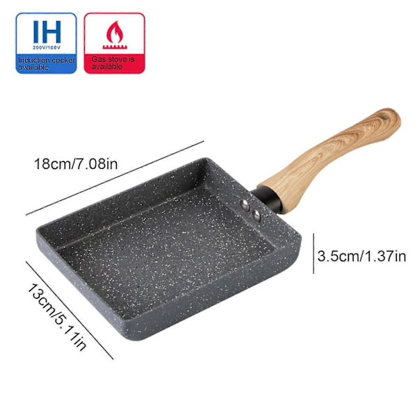 Non-stick Stekpanna + Kastrull Svart Platt Köksredskap Japansk Stil, Långt Handtag, Rökfri, 13x18cm Zekai Grå