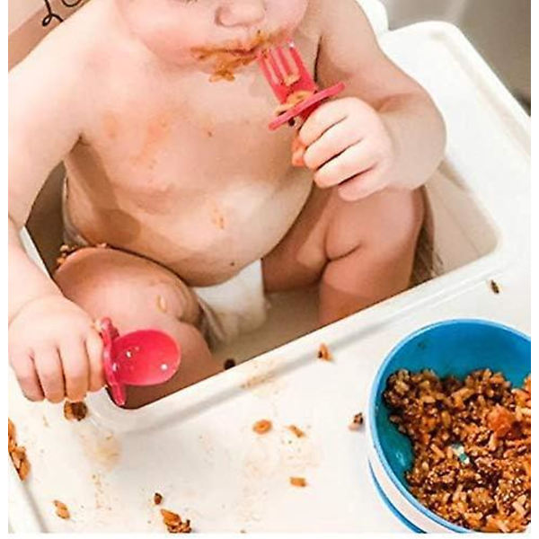 Färgglatt BPA-fritt baby med sked och gaffel för självständigt ätande , grönt (paket med 1)