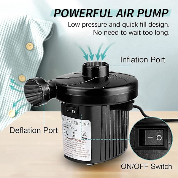 Elektrisk Luftpumpe Camping Oppblåsbar Luftpumpe 150w For Luftmadrass, Bassengeleker