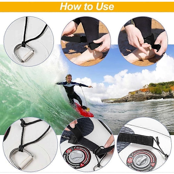 Surfboard Leash, 10ft TPU Paddle Board Ankelrem Coiled Bodyboard Leash Stand Up Paddle Board Spri