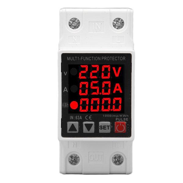 Strömskydd 3 Display Justerbar Intelligent Överspänning Underspänningsskydd AC 80‑300V 1‑63A