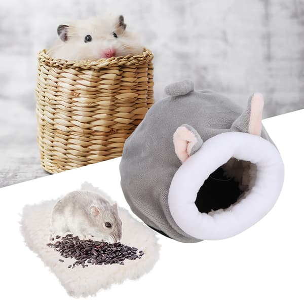 Mini Söt Bomull Varmt Husdjur Hamster Sovbo Smådjur Ekorre Hus Bur Leksak (Grå)