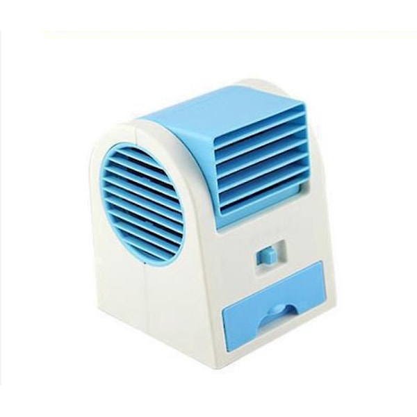 Mini Bærbar Mini USB Propellerløs Dobbeltlags Aircondition Ventilator, 11*11*13.5CM, Blå