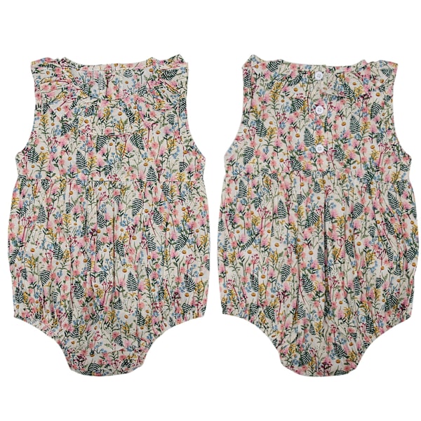 Nyfödd baby blommig jumpsuit sommar ärmlös krage body för spädbarn babykläder aprikos 80cm