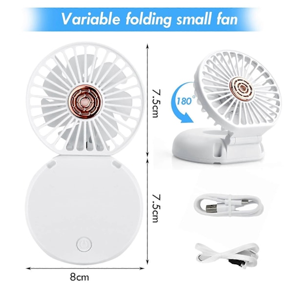 Kädessä pidettävä tuuletin 3 in 1, kannettava minituuletin, USB ladattava tuuletin 3 nopeudella, kokoontaitettava tuuletin, pöytätuuletin, kaulatuuletin, pöytätuulettimet, vihreä