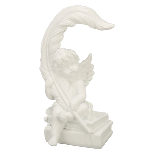 Trädgårdsänglar Staty Harts Resin Bedårande Levande Uttryck Hög Glansig Vit Ängel Figur Staty Höger Fjäder