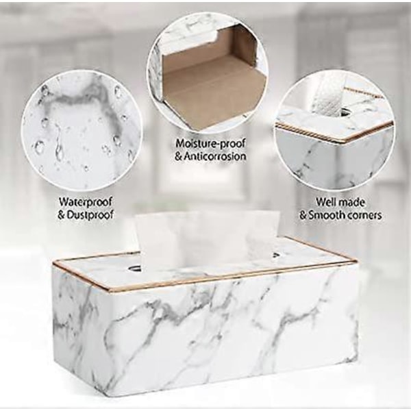 (Grått marmormönster) Rektangulär servettboxhållare i PU-läder, servettdispenser i läder för hemmet, badrummet, vardagsrummet