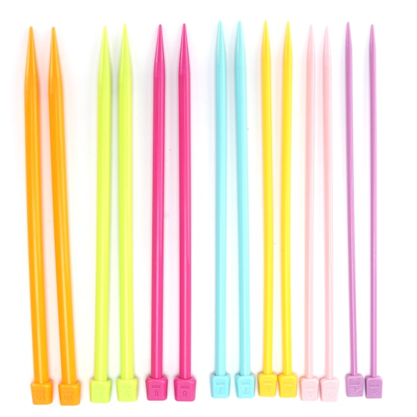 14 st stickor i flera färger, bärbara, 25 cm, stickor i plast för DIY-entusiaster
