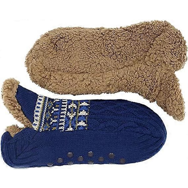 Bløde Sokker - Blå 40-42 Herre Varme Sokker Strikkede Sokker Sherpa Fuzzy Sengestrømper Skridsikre Sokker, One Size