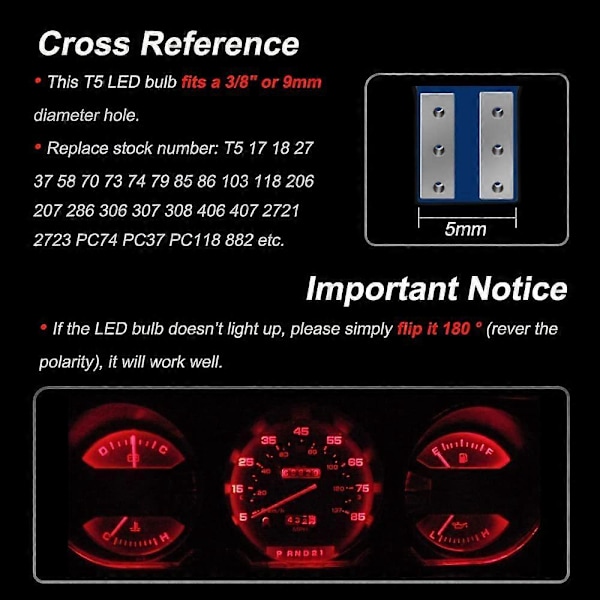 T5 LED-lyspære (pakke med 10, hvitt lys) T10 3030 3smd 3led instrumentlys, egnet for internt speedometer, instrumentpanel, indikatorlys
