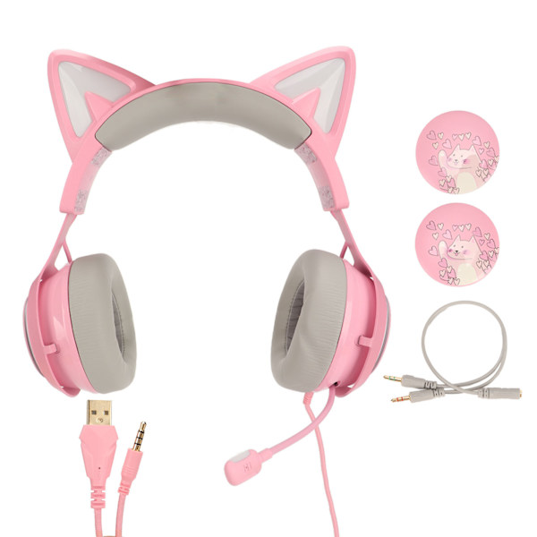 Gaming Headset Katteøre Hovedtelefon 3 Lydeffekt Ergonomisk med Mikrofon til Børn Voksne