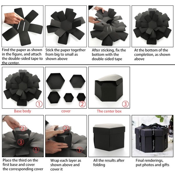 Explosionslåda Stor kapacitet Praktisk stilfull svart explosionspresentförpackning för förlovning