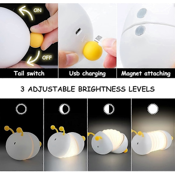 Nattlampa för barn, LED-barnlampa, hopfällbar och justerbar, portabel nattlampa, USB-laddare, magneter ingår, unisex.