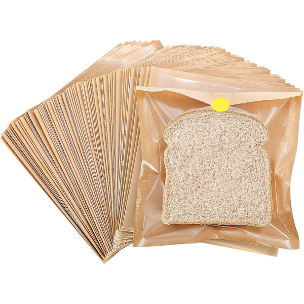 Gennemsigtige papirbrødposer - 100 stk. (17,8x19,1cm) - Vindue, klistermærker - Ideel til cookies, kager, donuts, bagværk, gaver