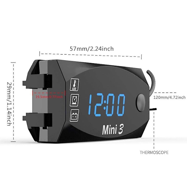 Digital Motorcykel Tacho - Universal Motorcykel Tacho, 6V-30V Motorcykel Elektronisk Ur Termometer Voltmeter IP67 Vandtæt Støvbestandig W