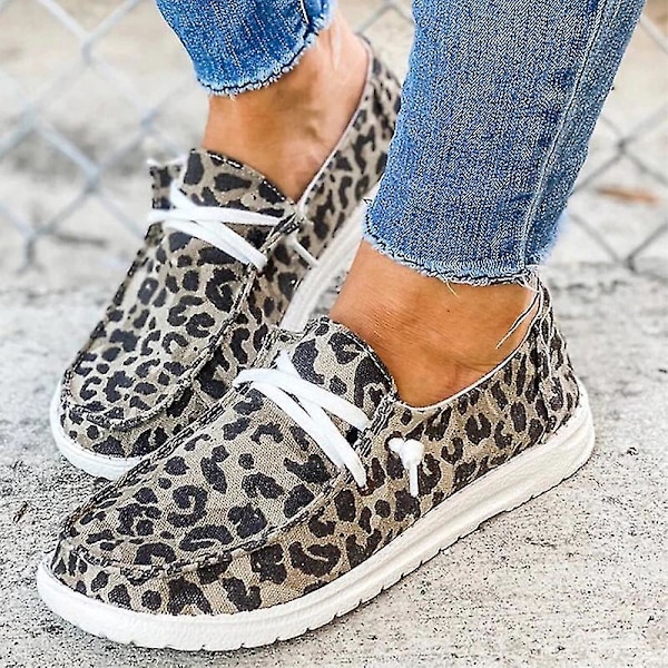 Leopard Slip On - Naisten Litteät Veneilykengät Rennot Mokkasiinit