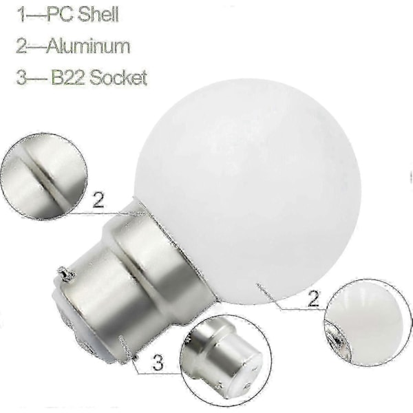 6 stk. B22 LED-pære 3w Golfballpærer B22 Bajonett Liten Globepære Glødelampe Dimbar