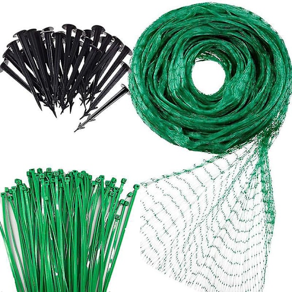 Antifågelnät i polyeten med slipade spikar, 20 stavar, 50 nylon - 4m x 10m - Idealisk för trädgårds-, grönsaks- och dammskydd