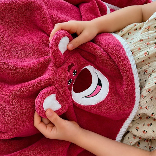 2 kpl kylpypyyhettä, söpö karhukuvio, hamppupitsi, pehmeä, imukykyinen koralli fleece -suihkupyyhe, punainen