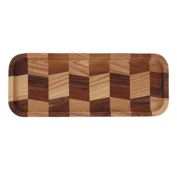 Tee-alusta ruudukko kuvio musta saksanpähkinä valkoinen vahattu puu suorakulmainen ruoka tarjoilulautanen sushille leivälle jälkiruoille hedelmille välipaloille 32x12.5cm / 12.6x4.9in