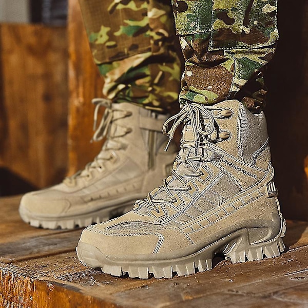 Militärstövlar för män i stridsstil - Hållbara och säkra taktiska skor46 Khaki