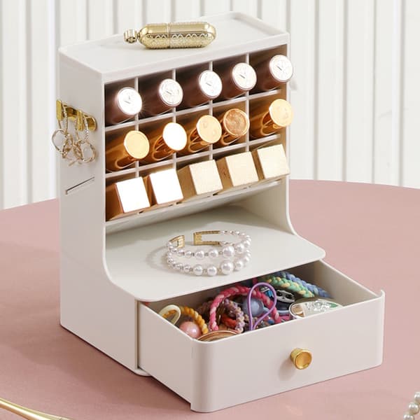 Kosmetik Opbevaringsboks Multifunktion Stor Plads Makeup Organizer Skuffe til Smykker Læbestift Kosmetik Molly Hvid