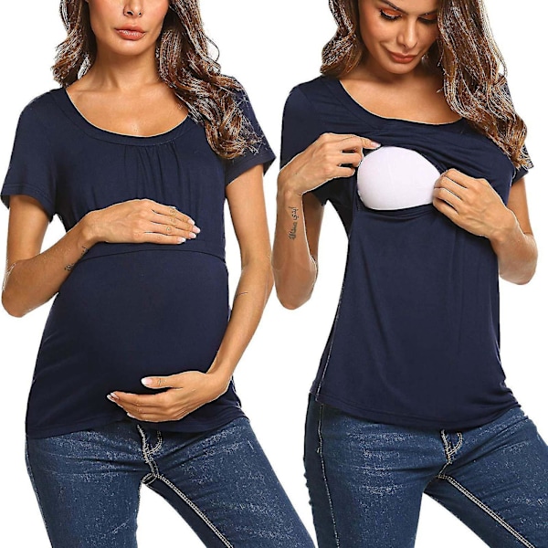 Graviditetstøj Sommer Kortærmet Amning Gravid T-shirt Top Sort L