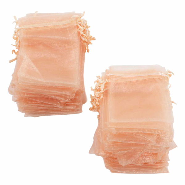 100 STK Organza tasker 10x15 cm Gennemsigtige snoregaveposer Mesh bærbare smykkeposer snøre til bryllup Rose guld