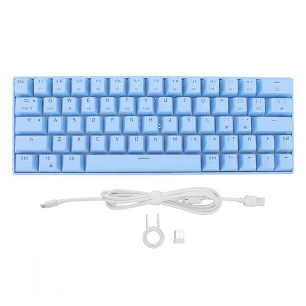 Blå 64-tasters mekanisk tastatur Støtte trådløs 2.4G Bluetooth 3.0 5.0 Type C kablet 5V DC RGB tastatur for Win for IOS Blå bryter