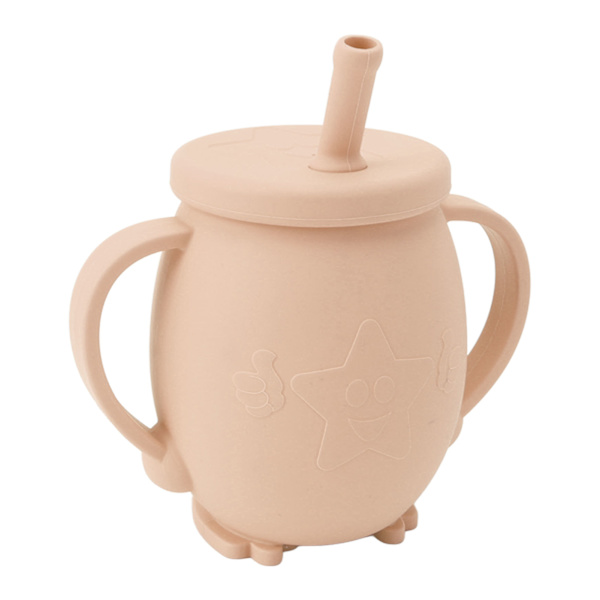 230 ml silikon treningskopper for småbarn med sugerørlokk, sklisikre håndtak, sølefri treningskopp for baby, småbarn, spedbarn, støvete rosa