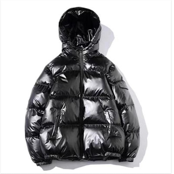 Thick Hooded Winter Jacket for Men, Loose Fit, Glossy Finish, Black, 5XL