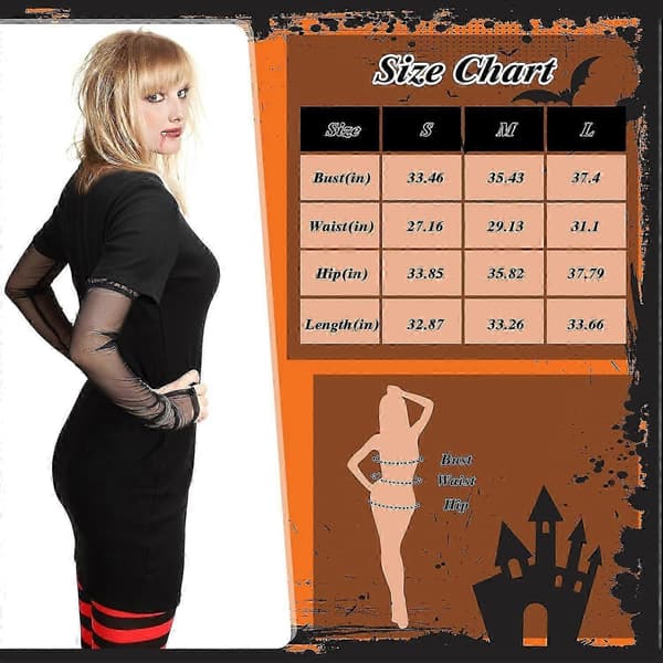 Halloween vampyrkostume til kvinder sort og rød legging sort kjole vampyr hugtænder handske til cosplayfest Small