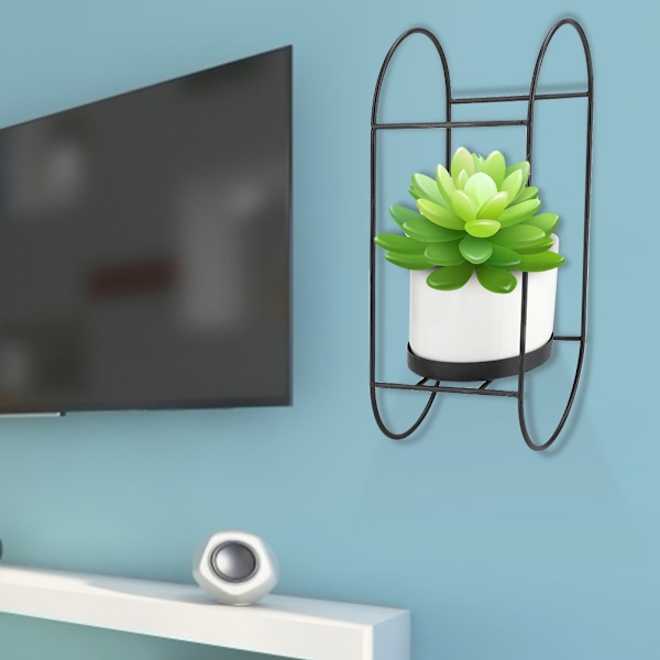 Enkel väggmonterad keramisk blomkruka med järnblomkruka stativhållare växtdisplay setVit blomkruka + svart stativ
