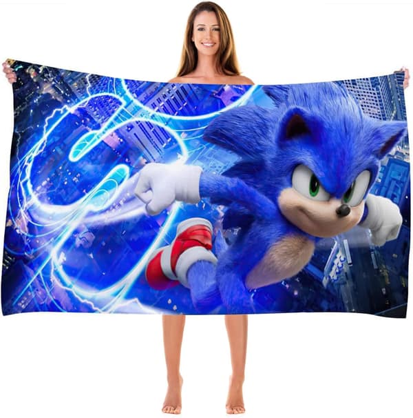 Sonic 3D-printet badehåndklæde til børn, poolhåndklæde, børnebadehåndklæde, ultrablødt, superabsorberende, holdbart
