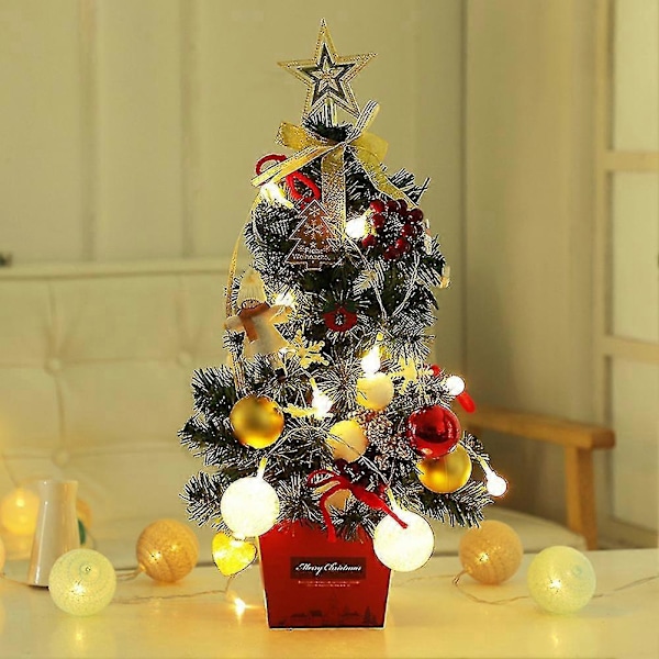 Mini Julgran Skrivbord Med Ljus 50cm Guld Röd Julgran