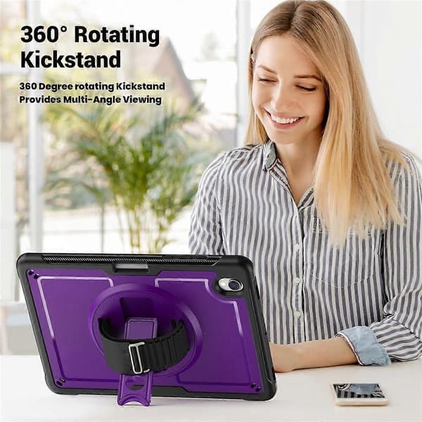 Compatible with Samsung Galaxy Tab S11 Case Hand Strap Stand PC + TPU Tablet Case with Shoulder Strap and Pen Holder Purple
