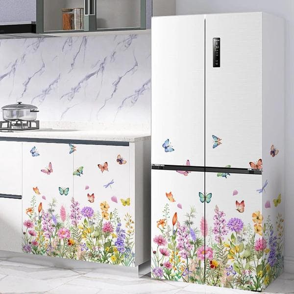 30*60 cm - Vindusdekor - Sommerfuglblomst Vindusklistremerker - Akvarellblomster - Grønne Planter Blader Vindusdekor