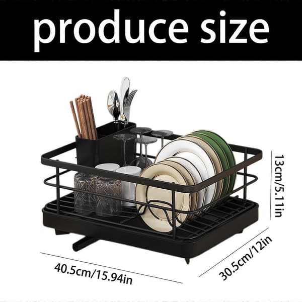 Elegant Kitchen Dish Drying Rack with Cutlery Storage, Carbon Steel Drying Rack with Removable Drain Base, White White