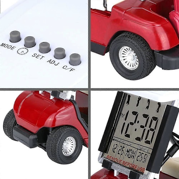 Nyeste Versjon LCD Display Mini Golfbil Klokke for Golfentusiaster Flott Gave til Golfere Løpssuvenir Nyhet Golfgaver, rød