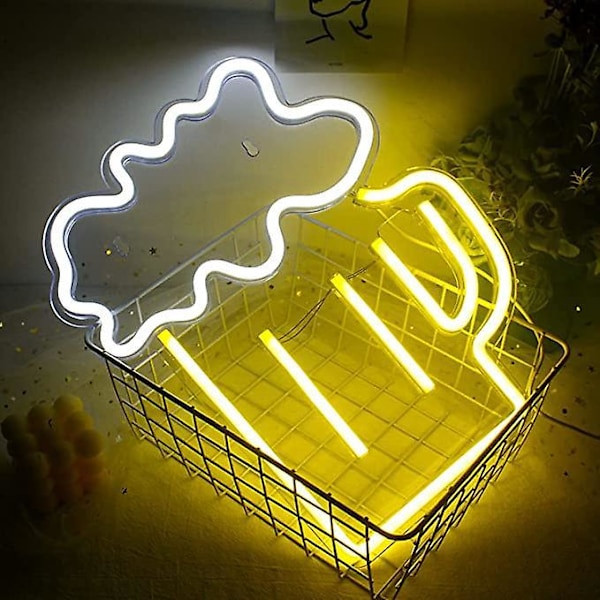 One Piece LED Neonljus Ölglasformad Neonskylt Väggdekorativ Gul Vit Neon för Bar Pub Nattklubb Restaurang Butik Festdekoration