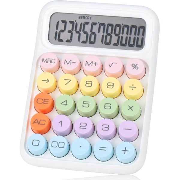 Dopamin mekanisk knap-lommeregner, 12 cifre stort LCD-display, egnet til kontor, skole, hjem (hvid)