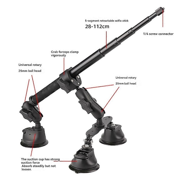 Bil Sugkoppsfäste Kit med Selfie Stick Kuladapter